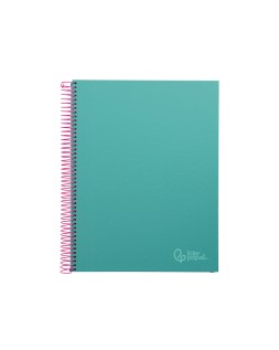 Cuaderno espiral liderpapel a4 micro jolly tapa forrada 140h 75gr cuadro 5mm 5 bandas 4 taladros color turquesa