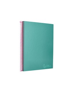 Cuaderno espiral liderpapel a4 micro jolly tapa forrada 140h 75gr cuadro 5mm 5 bandas 4 taladros color turquesa