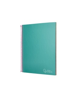 Cuaderno espiral liderpapel a4 micro jolly tapa forrada 140h 75gr cuadro 5mm 5 bandas 4 taladros color turquesa