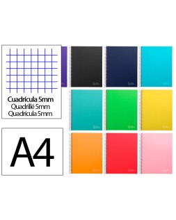 Cuaderno espiral liderpapel a4 micro jolly tapa forrada 140h 75gr cuadro 5mm 5 bandas 4 taladros colores surtidos