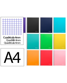 Cuaderno espiral liderpapel a4 micro jolly tapa forrada 140h 75gr cuadro 4mm 5 bandas 4 taladros colores surtidos
