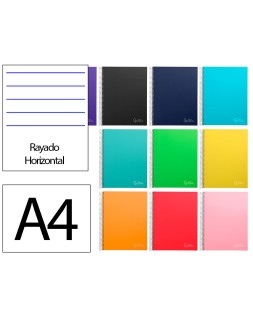 Cuaderno espiral liderpapel a4 micro jolly tapa forrada 140h 75gr horizontal 5 bandas 4 taladros colores surtidos