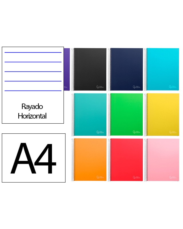 Cuaderno espiral liderpapel a4 micro jolly tapa forrada 140h 75gr horizontal 5 bandas 4 taladros colores surtidos