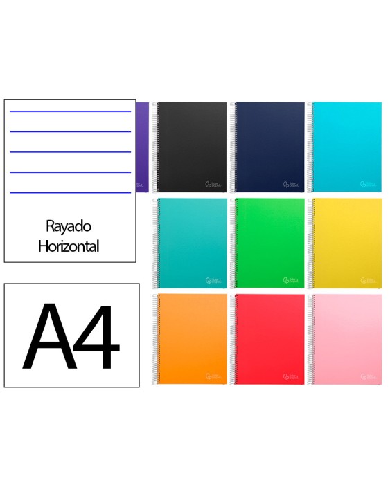 Cuaderno espiral liderpapel a4 micro jolly tapa forrada 140h 75gr horizontal 5 bandas 4 taladros colores surtidos