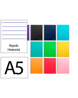 Cuaderno espiral liderpapel a5 micro jolly tapa forrada 140h 75gr horizontal 5 bandas 6 taladros colores surtidos