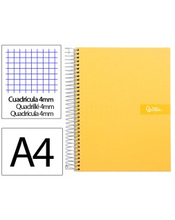 Cuaderno espiral liderpapel a4 crafty tapa forrada 80h 90gr cuadro 4mm con margen color amarillo