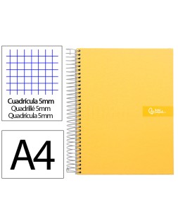 Cuaderno espiral liderpapel a4 micro crafty tapa forrada 120h 90gr cuadro 5mm 5 bandas 4 taladros color amarillo
