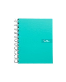 Cuaderno espiral liderpapel a4 micro crafty tapa forrada 120h 90gr cuadro 5mm 5 bandas 4 taladros color turquesa