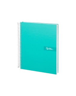 Cuaderno espiral liderpapel a4 micro crafty tapa forrada 120h 90gr cuadro 5mm 5 bandas 4 taladros color turquesa