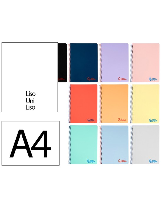Cuaderno espiral liderpapel a4 wonder tapa plastico 80h 90gr liso colores surtidos