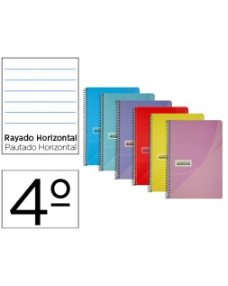 Cuaderno espiral papercop cuarto tapa plastico 80h 90 gr rayado horizontal con margen colores surtidos