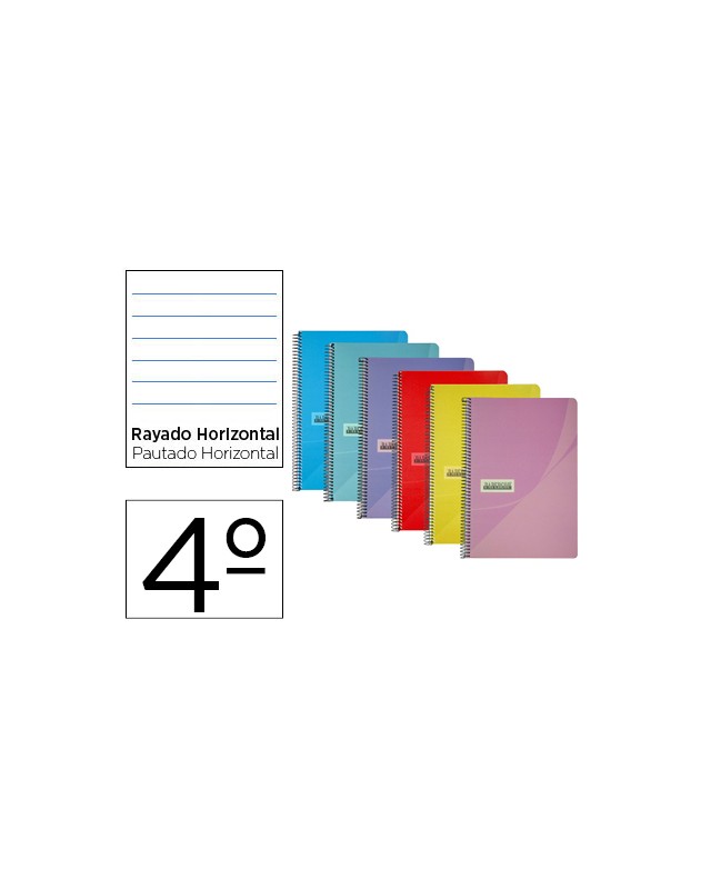 Cuaderno espiral papercop cuarto tapa plastico 80h 90 gr rayado horizontal con margen colores surtidos