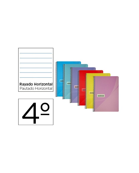 Cuaderno espiral papercop cuarto tapa plastico 80h 90 gr rayado horizontal con margen colores surtidos