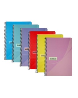 Cuaderno espiral papercop cuarto tapa plastico 80h 90 gr rayado horizontal con margen colores surtidos