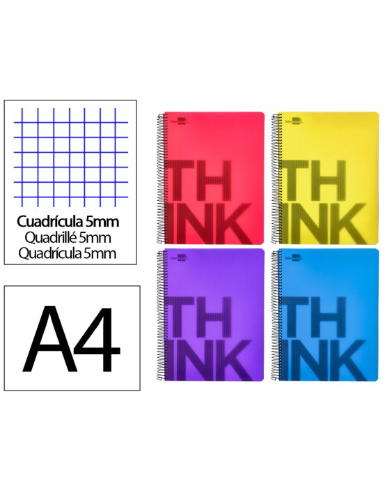 Cuaderno espiral liderpapel a4 micro think tapa plastico 140h 80gr cuadro 5mm 5 bandas 4 taladros 4