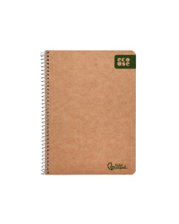 Cuaderno espiral liderpapel a5 ecouse tapa cartulina kraft 80h papel reciclado 80gr cuadro 4mm