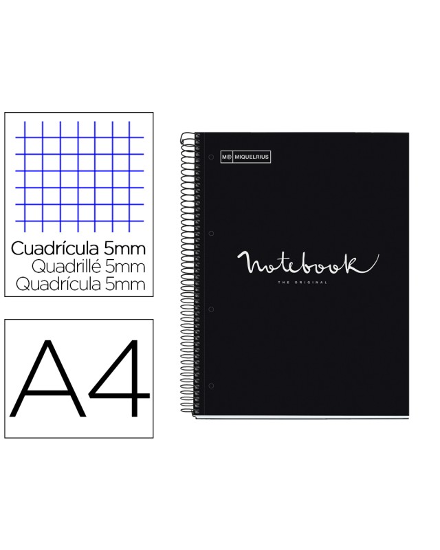 Cuaderno espiral miquelrius notebook 1 emotions tapa forrada din a4 microperforado 80 hojas 90g/m2 cuadro 5 mm