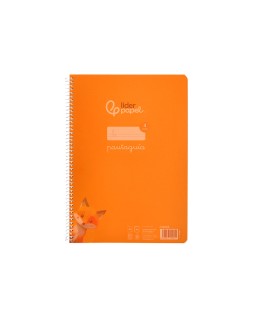 Cuaderno espiral liderpapel a4 pautaguia tapa plastico 80h 90gr cuadro pautado 4mm con margen color naranja