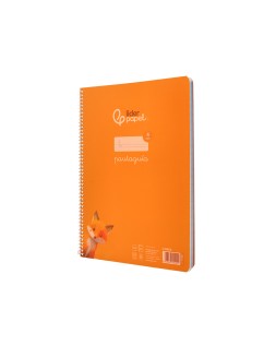 Cuaderno espiral liderpapel a4 pautaguia tapa plastico 80h 90gr cuadro pautado 4mm con margen color naranja