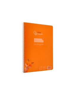 Cuaderno espiral liderpapel a4 pautaguia tapa plastico 80h 90gr cuadro pautado 4mm con margen color naranja