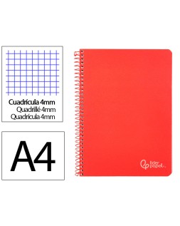 Cuaderno espiral liderpapel a4 witty tapa dura 80h 90gr cuadro 4mm con margen color rojo