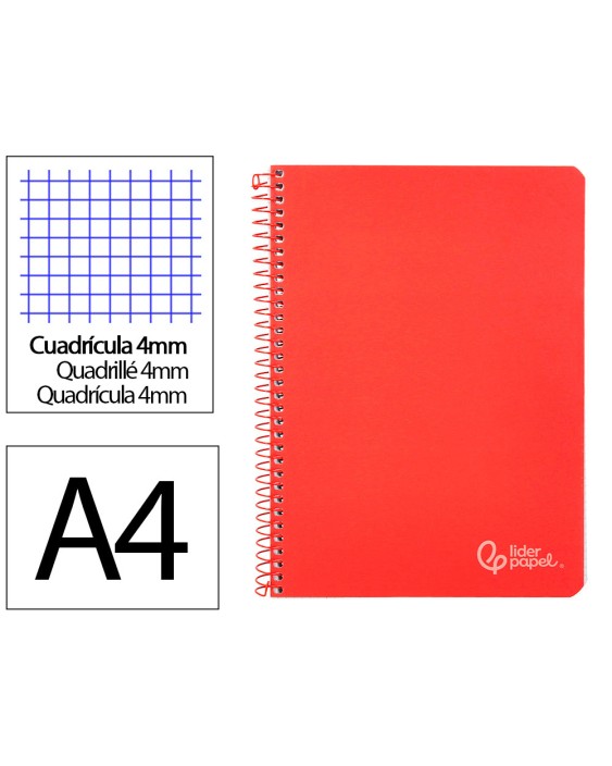 Cuaderno espiral liderpapel a4 witty tapa dura 80h 90gr cuadro 4mm con margen color rojo