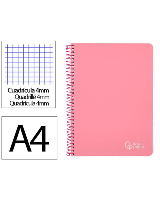 Cuaderno espiral liderpapel a4 witty tapa dura 80h 90gr cuadro 4mm con margen color rosa
