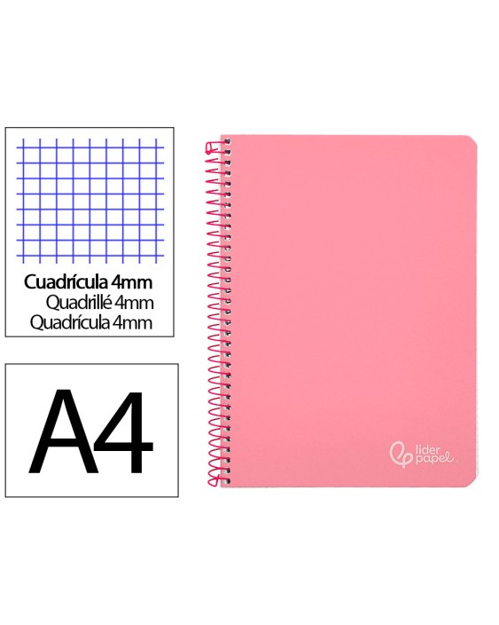 Cuaderno espiral liderpapel a4 witty tapa dura 80h 90gr cuadro 4mm con margen color rosa