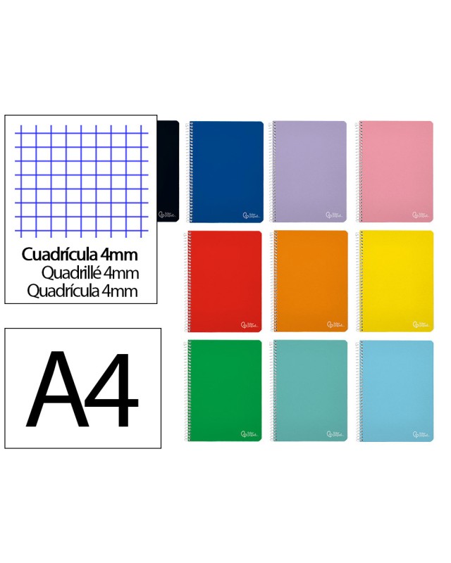 Cuaderno espiral liderpapel a4 witty tapa dura 80h 90gr cuadro 4mm con margen colores surtidos