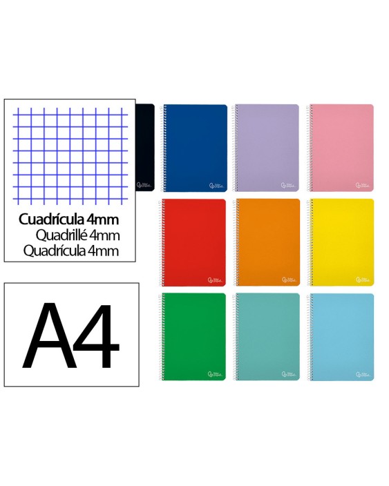 Cuaderno espiral liderpapel a4 witty tapa dura 80h 90gr cuadro 4mm con margen colores surtidos