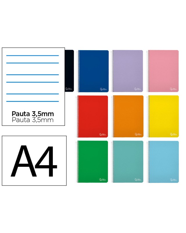 Cuaderno espiral liderpapel a4 witty tapa dura 80h 90gr pauta 3,5mm con margen colores surtidos