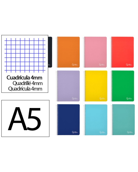 Cuaderno espiral liderpapel a5 witty tapa dura 80h 90gr cuadro 4mm con margen colores surtidos