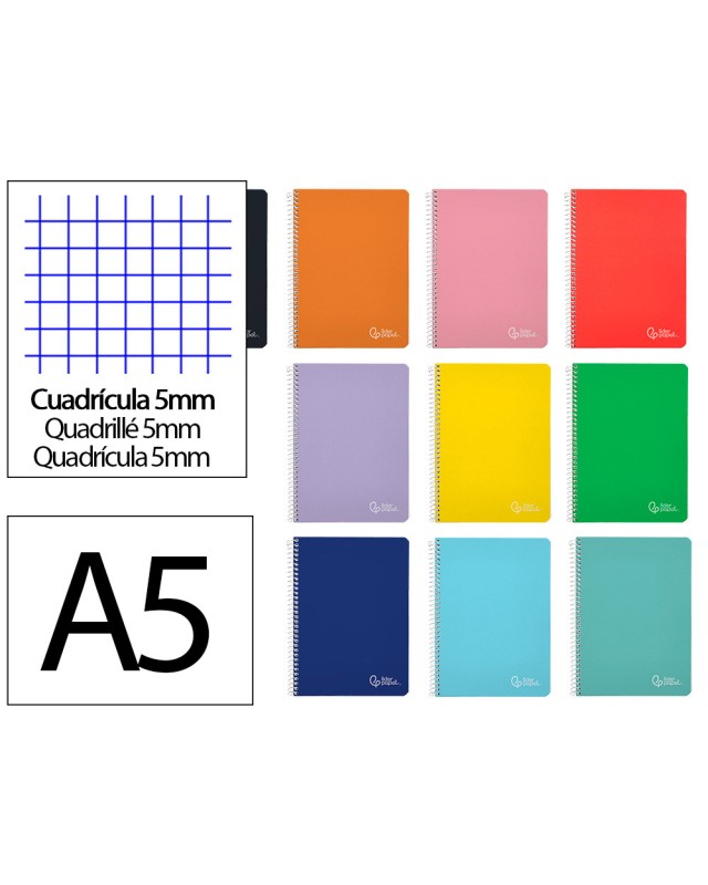 Cuaderno espiral liderpapel a5 witty tapa dura 80h 90gr cuadro 5mm con margen colores surtidos