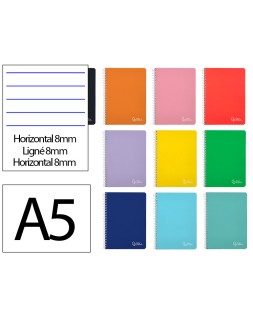 Cuaderno espiral liderpapel a5 witty tapa dura 80h 90gr rayado horizontal 8mm con margen colores surtidos