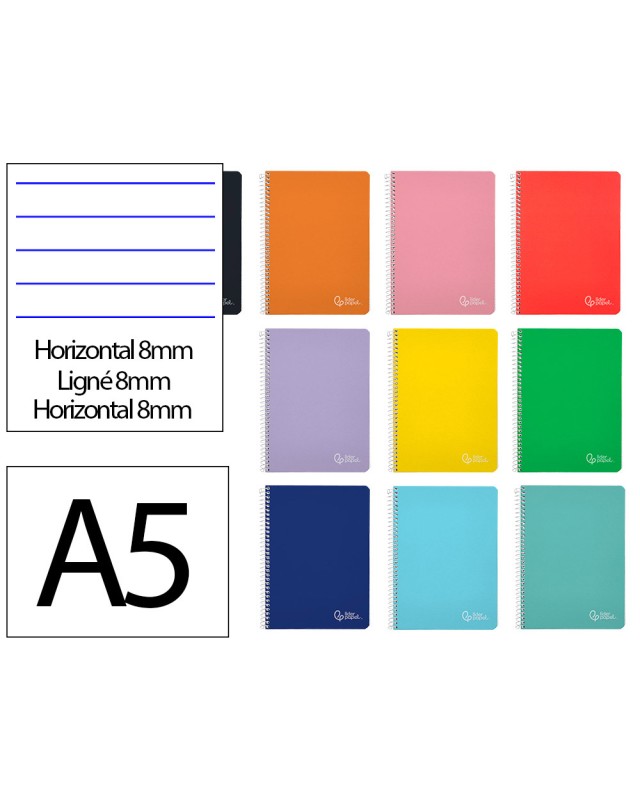 Cuaderno espiral liderpapel a5 witty tapa dura 80h 90gr rayado horizontal 8mm con margen colores surtidos