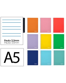 Cuaderno espiral liderpapel a5 witty tapa dura 80h 90gr pauta ancha 3,5mm con margen colores surtidos