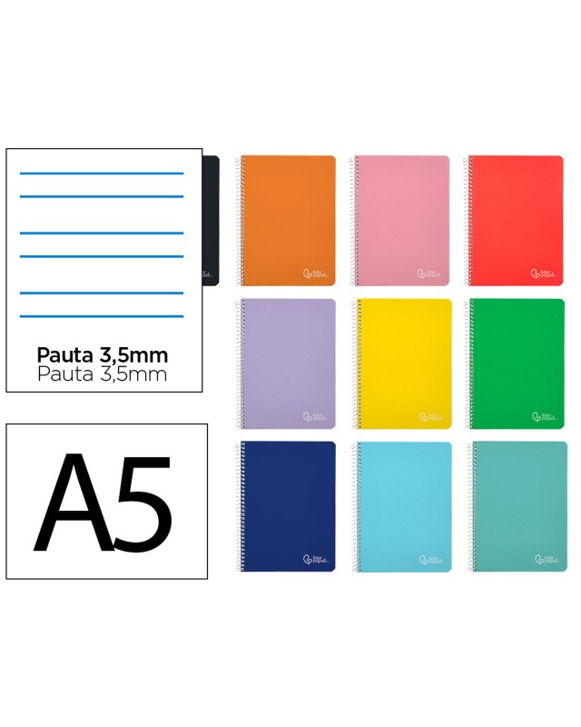 Cuaderno espiral liderpapel a5 witty tapa dura 80h 90gr pauta ancha 3,5mm con margen colores surtidos