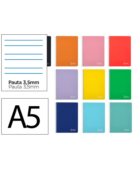 Cuaderno espiral liderpapel a5 witty tapa dura 80h 90gr pauta ancha 3,5mm con margen colores surtidos