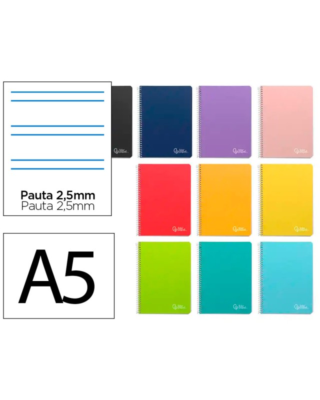 Cuaderno espiral liderpapel a5 witty tapa dura 80h 90gr pauta estrecha 2,5mm con margen colores surtidos