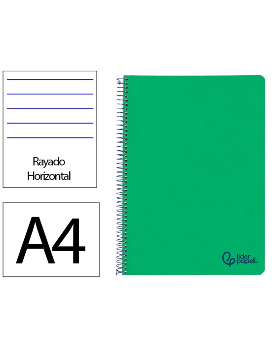 Cuaderno espiral liderpapel a4 wonder tapa plastico 80h 90gr rayado horizontal con margen color verde oscuro