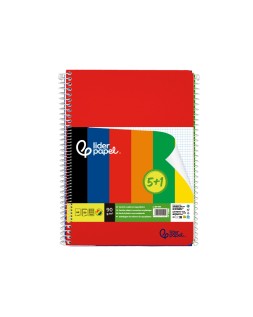 Cuaderno espiral liderpapel a4 wonder tapa plastica 80h 90gr cuadro 4mm con margen pack 5+1 colores surtidos