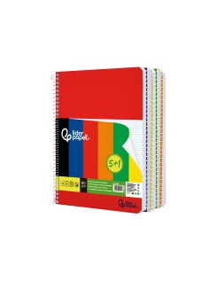 Cuaderno espiral liderpapel a4 wonder tapa plastica 80h 90gr cuadro 4mm con margen pack 5+1 colores surtidos