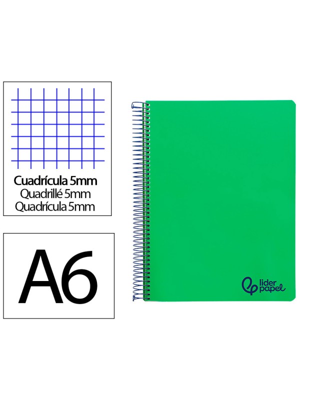 Cuaderno espiral liderpapel a6 micro wonder tapa plastico 120h 90gr cuadro 5mm 4 bandas color verde oscuro