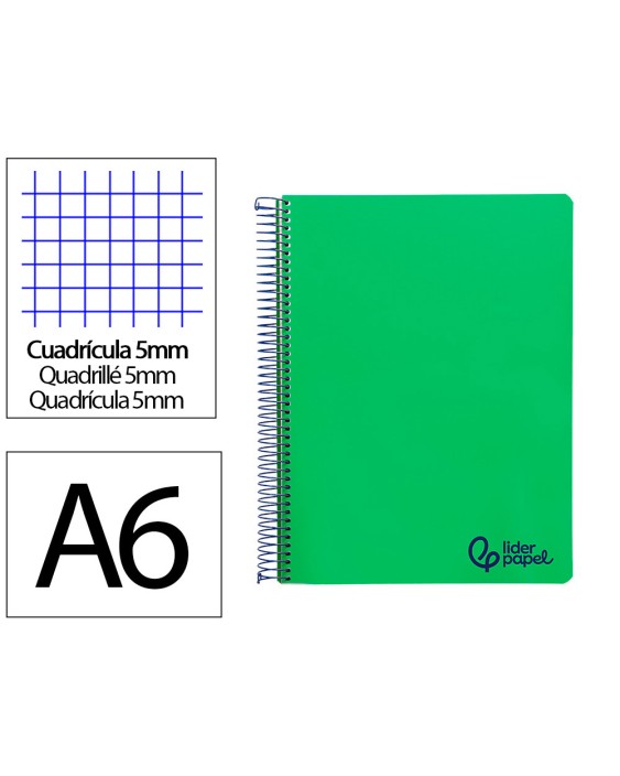 Cuaderno espiral liderpapel a6 micro wonder tapa plastico 120h 90gr cuadro 5mm 4 bandas color verde oscuro