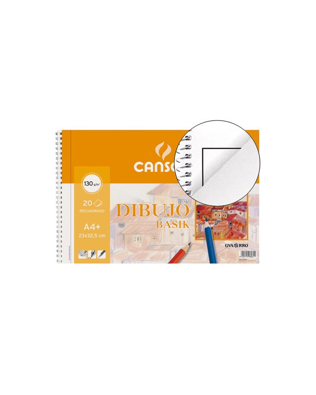Bloc dibujo basik din a4+ espiral 23 x 32.5 cm 20 hojas microperforado 2 taladros -con recuadro