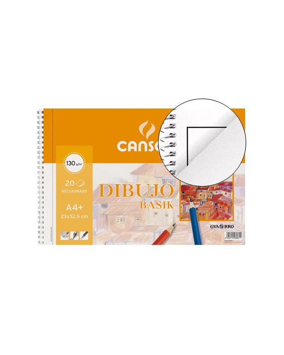 Bloc dibujo basik din a4+ espiral 23 x 32.5 cm 20 hojas microperforado 2 taladros -con recuadro