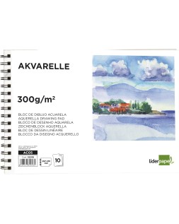 Bloc dibujo liderpapel acuarela espiral 297x210mm 10 hojas 300g/m2 sin recuadro