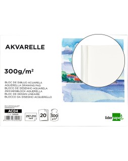 Bloc dibujo liderpapel acuarela encolado 210x297mm 20 hojas 300g/m2 sin recuadro