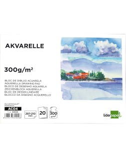 Bloc dibujo liderpapel acuarela encolado 210x297mm 20 hojas 300g/m2 sin recuadro