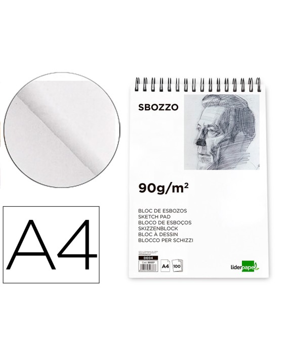 Bloc dibujo liderpapel esbozos espiral din a4 210x297mm 100 hojas 90 g sin recuadro